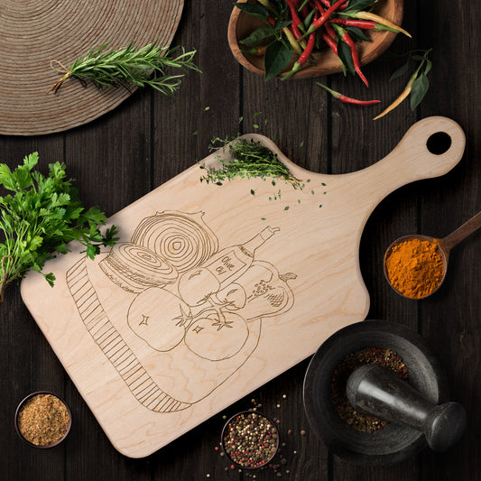 Olive Oil and Veg Board Paddle Cutting Board