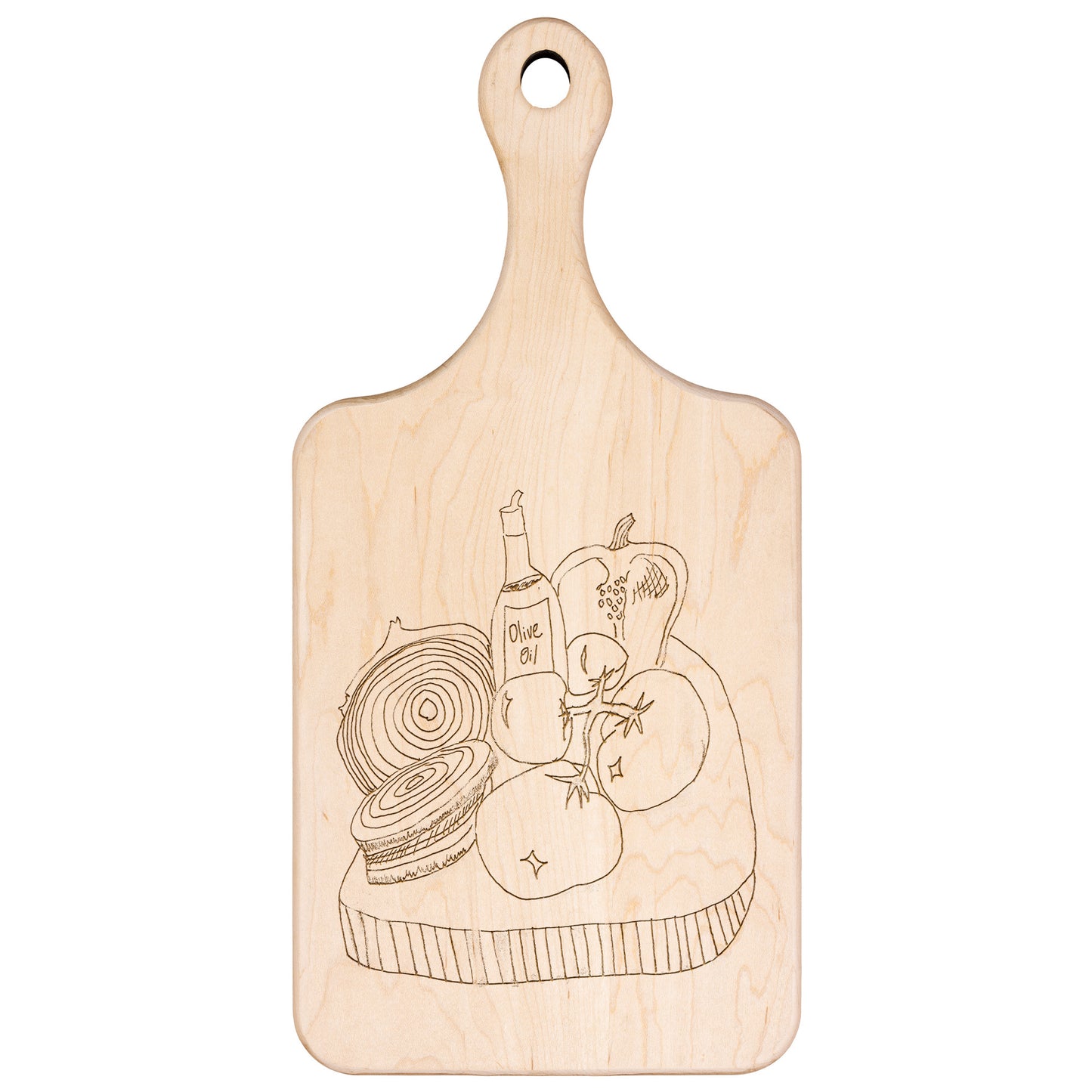 Olive Oil and Veg Board Paddle Cutting Board