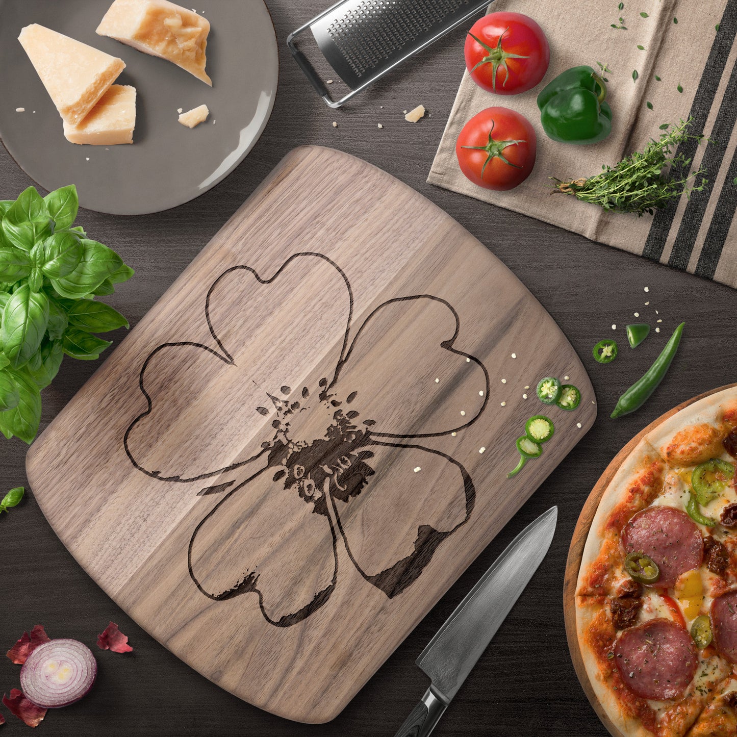 Wildflower Oval Hardwood Cutting Board