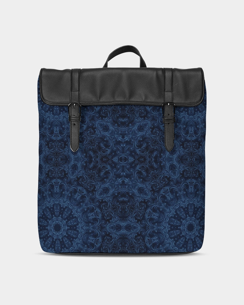 Blue Faux Velvet Kaleidoscope Casual Flap Backpack