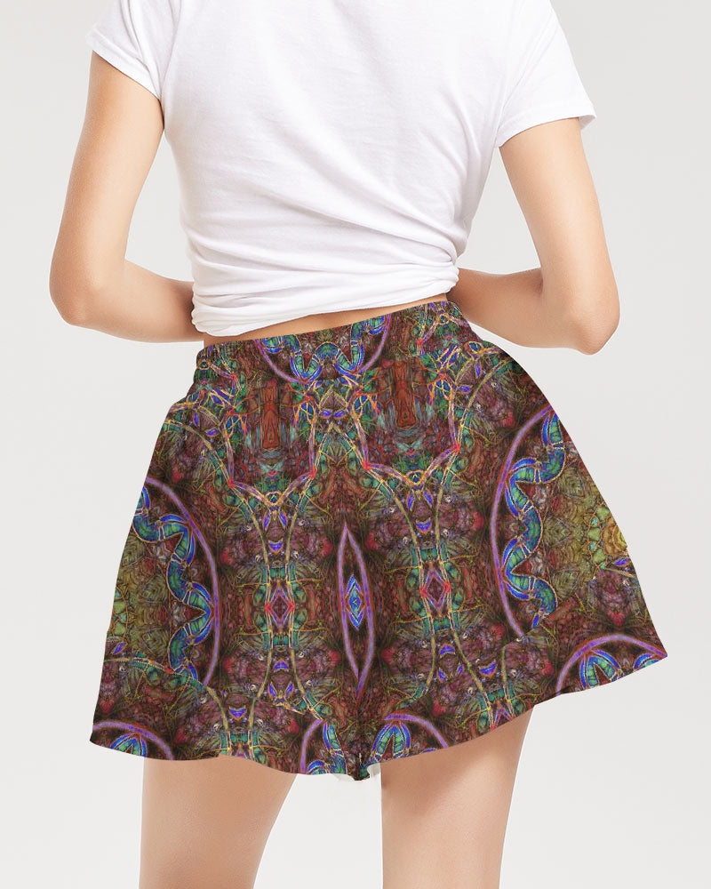 Blue Pink Windy Kaleidoscope Women's All-Over Print Ruffle Shorts
