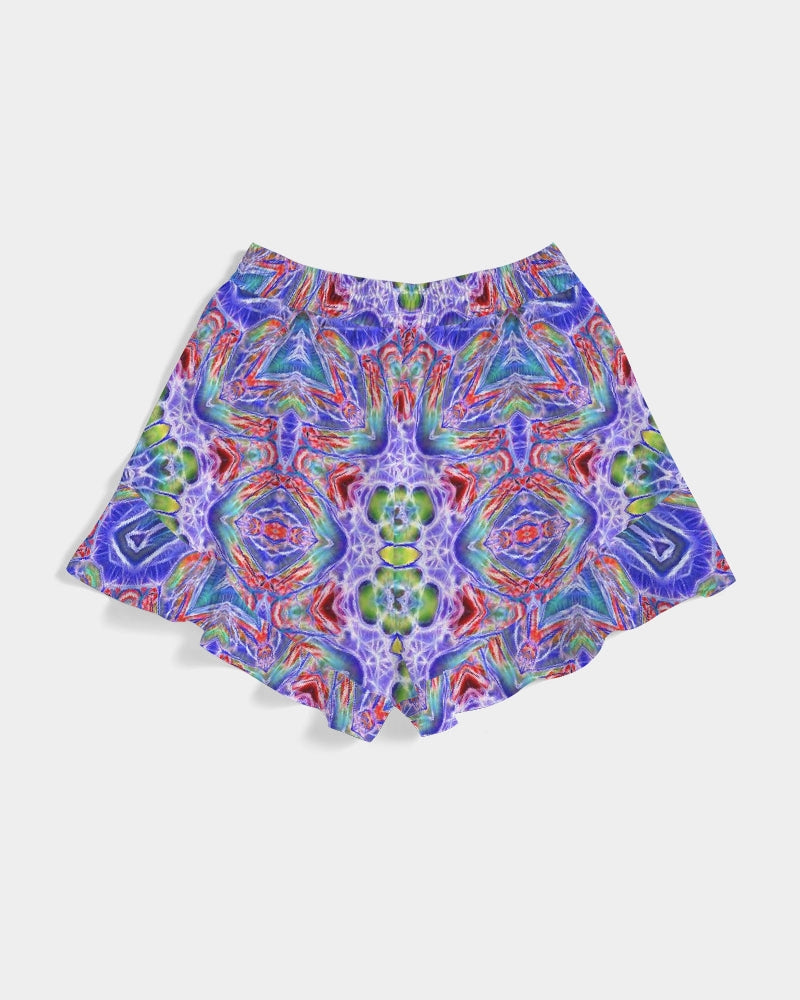 Blue Red Kaleidoscope Women's All-Over Print Ruffle Shorts
