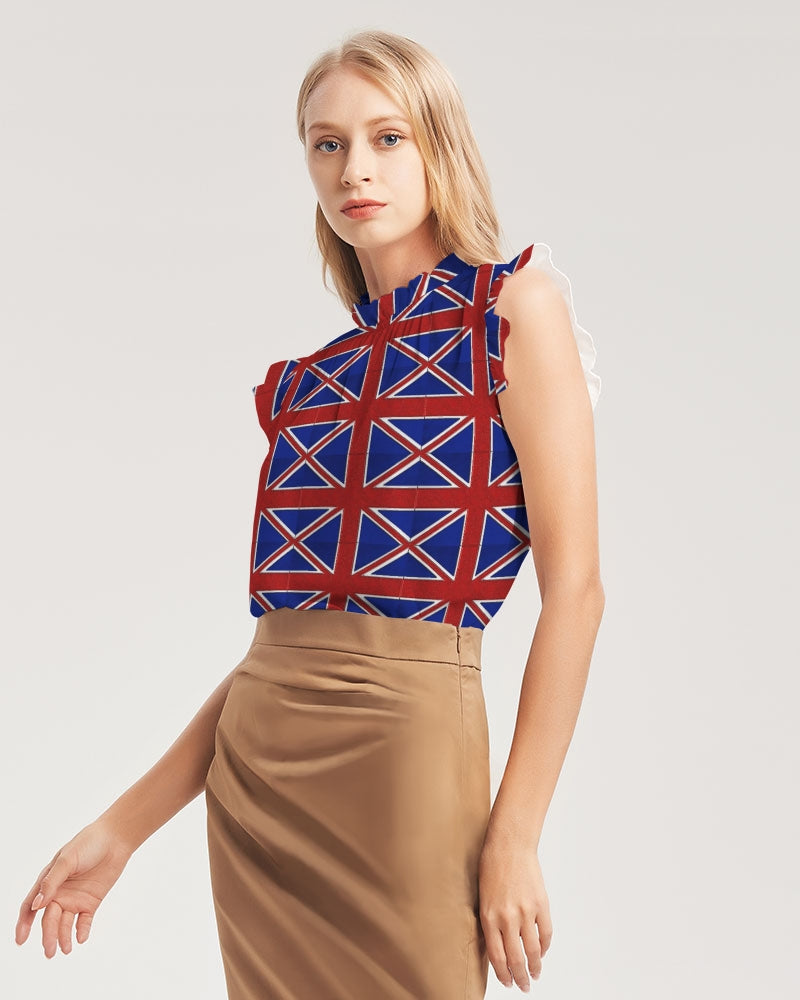 British Flag Pattern Women's All-Over Print Ruffle Sleeve Top