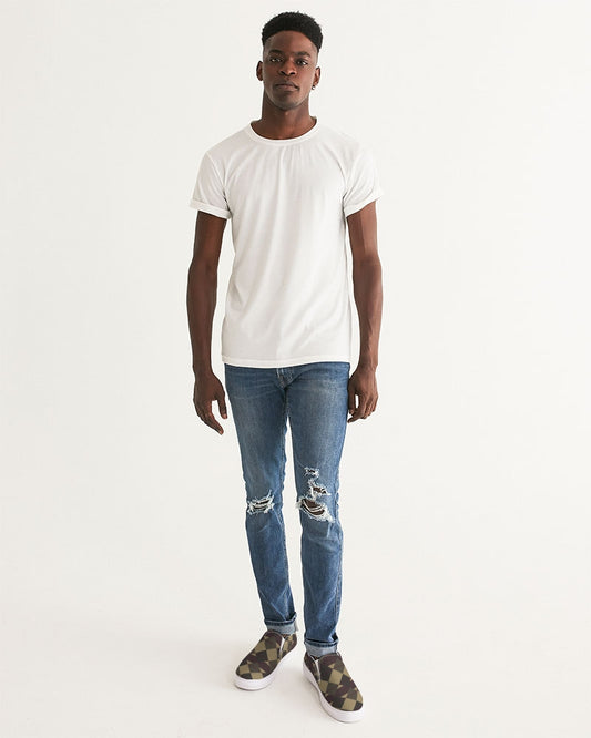 Checkered Brown Plaid Argyle Men's Slip-On Canvas Shoe