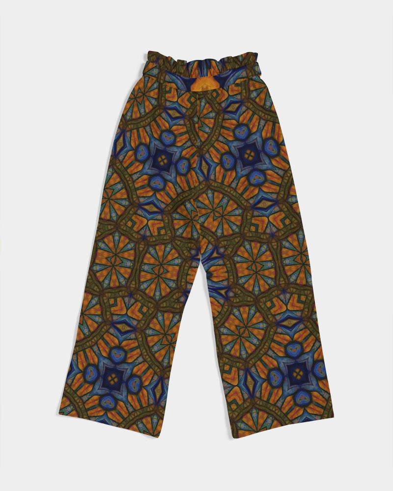 Blue and Yellow Sketch Kaleidoscope Women's All-Over Print High-Rise Wide Leg Pants