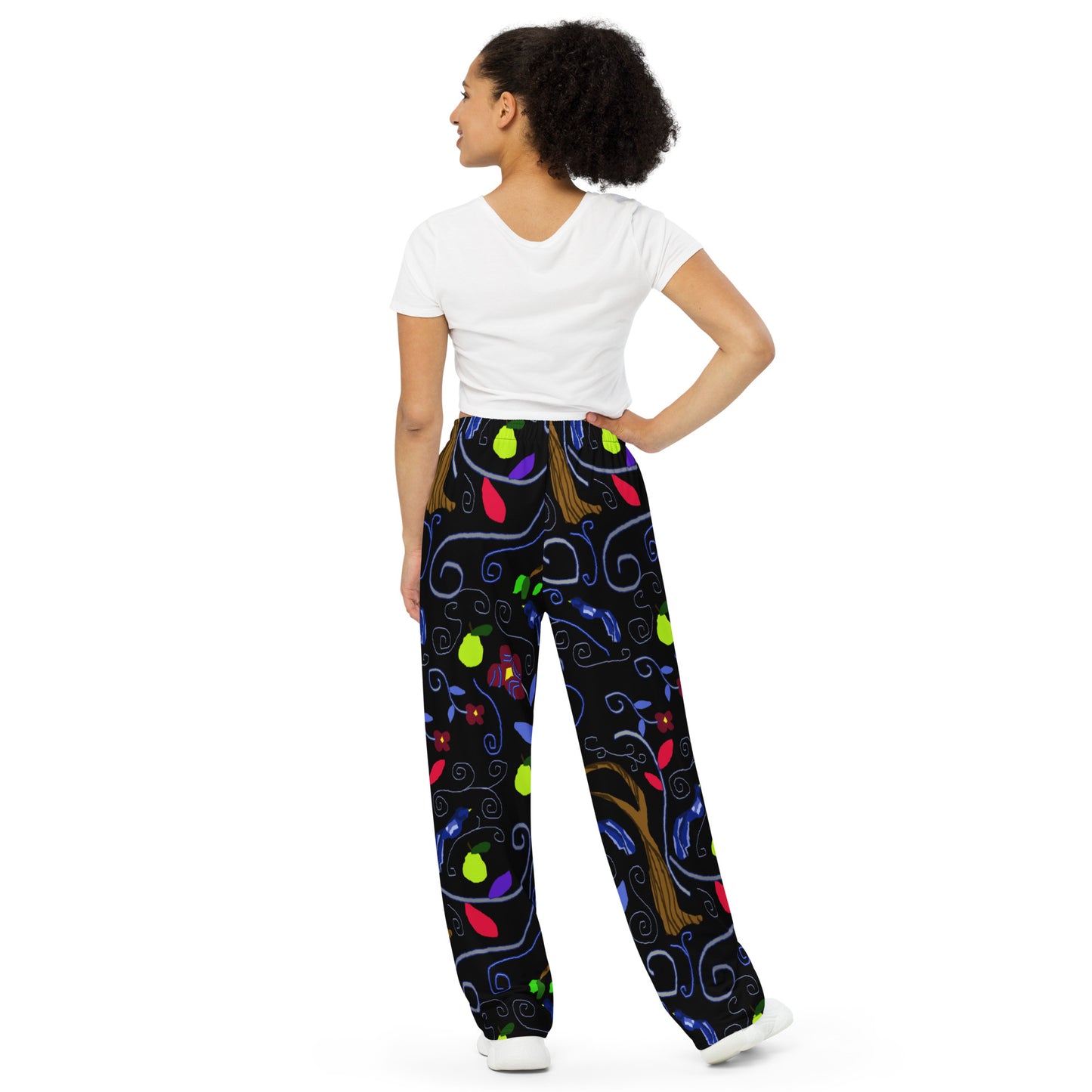 Birds and Scrolls All-over print unisex wide-leg pants