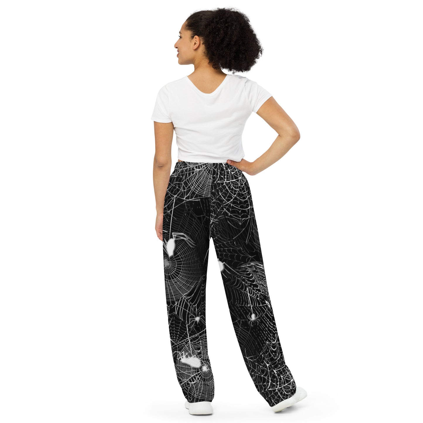 Black and White Spider Webs All-over print unisex wide-leg pants