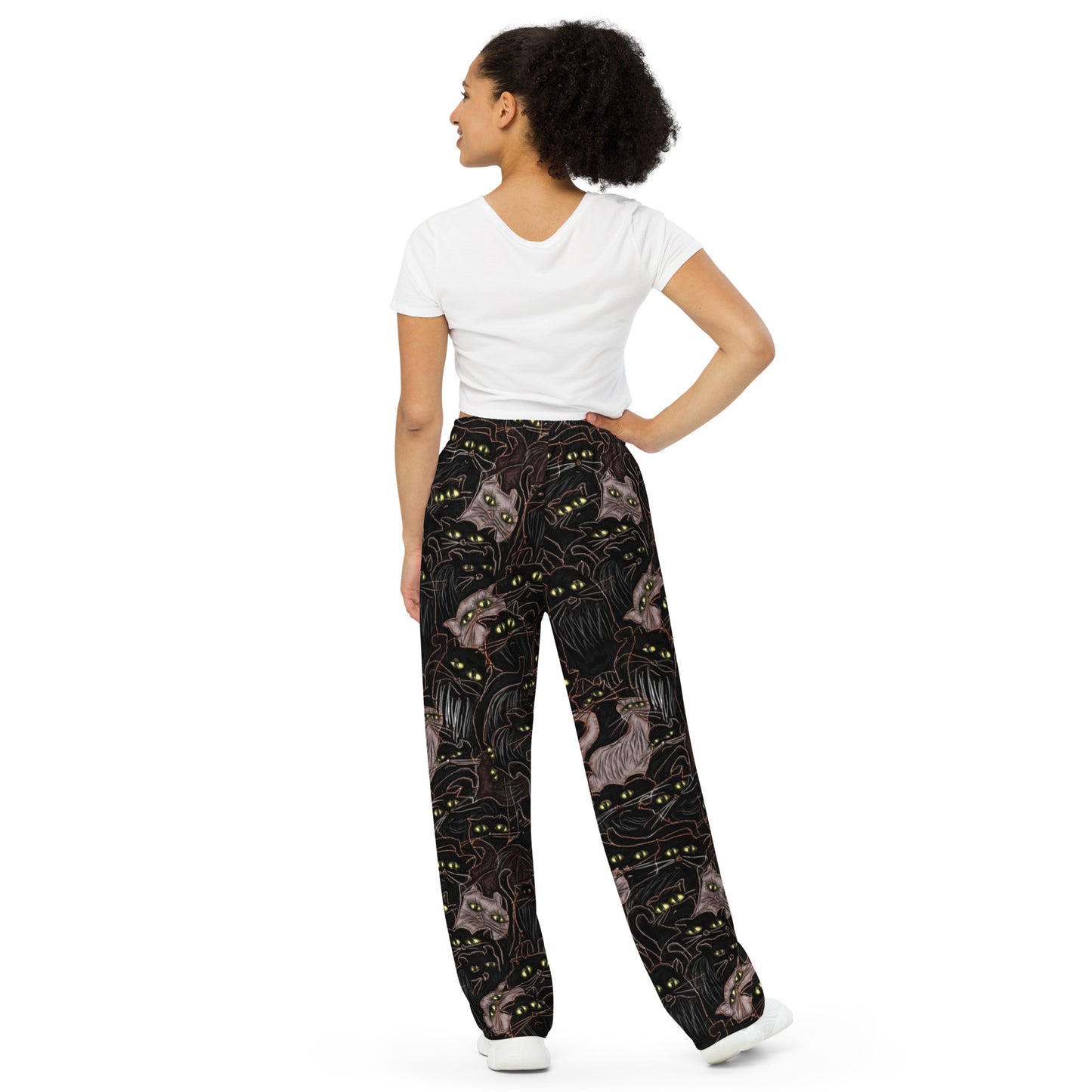 Black Cats All-over print unisex wide-leg pants