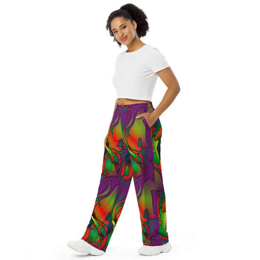 Abstract Cats All-over print unisex wide-leg pants