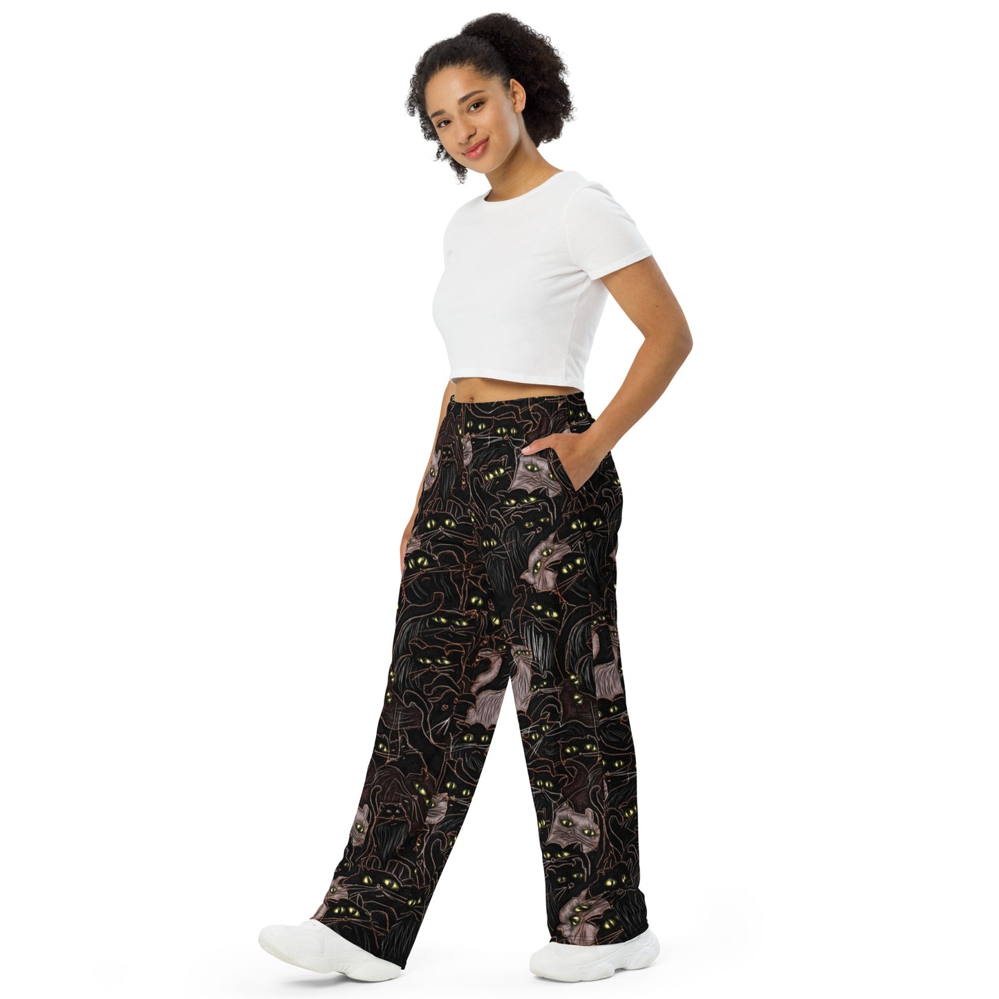 Black Cats All-over print unisex wide-leg pants