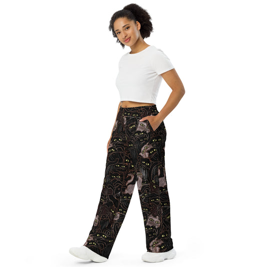 Black Cats All-over print unisex wide-leg pants