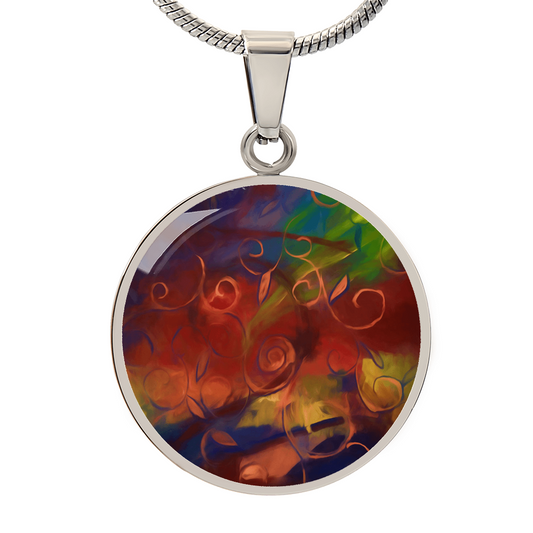 Abstract Fall Swirls Circle Necklace