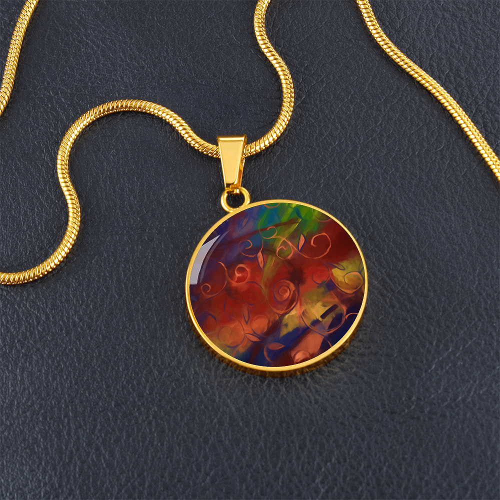 Abstract Fall Swirls Circle Necklace
