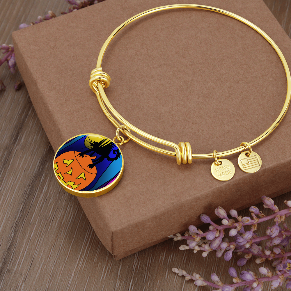 Cat On a Pumpkin Bangle Bracelet
