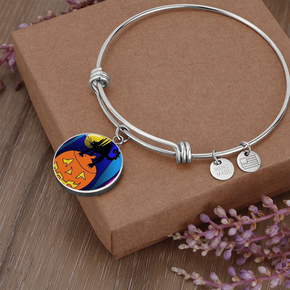 Cat On a Pumpkin Bangle Bracelet