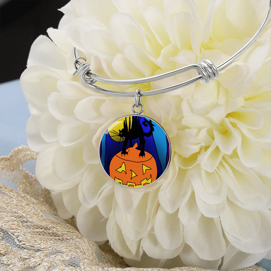 Cat On a Pumpkin Bangle Bracelet