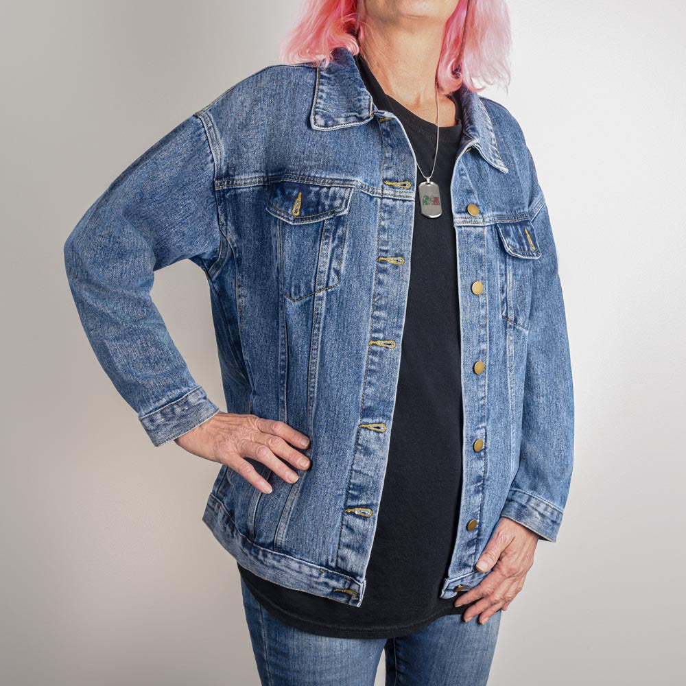 Blue and Silver Yin Yang Denim Jacket
