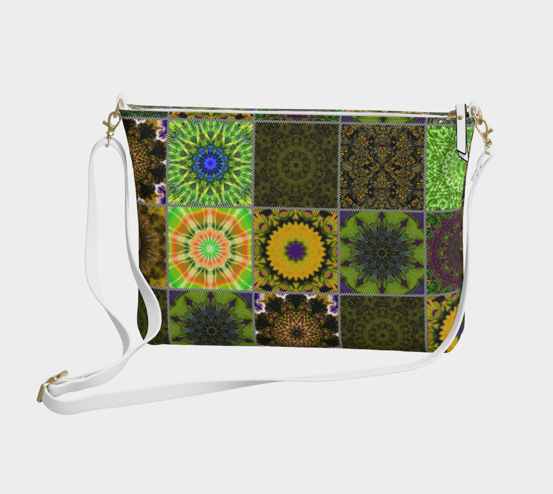 Green Crazy Quilt Vegan Crossbody Purse
