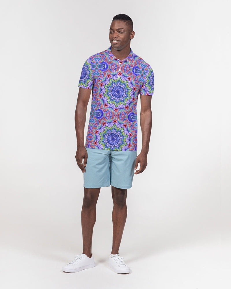 Blue Red Kaleidoscope Men's All-Over Print Slim Fit Short Sleeve Polo