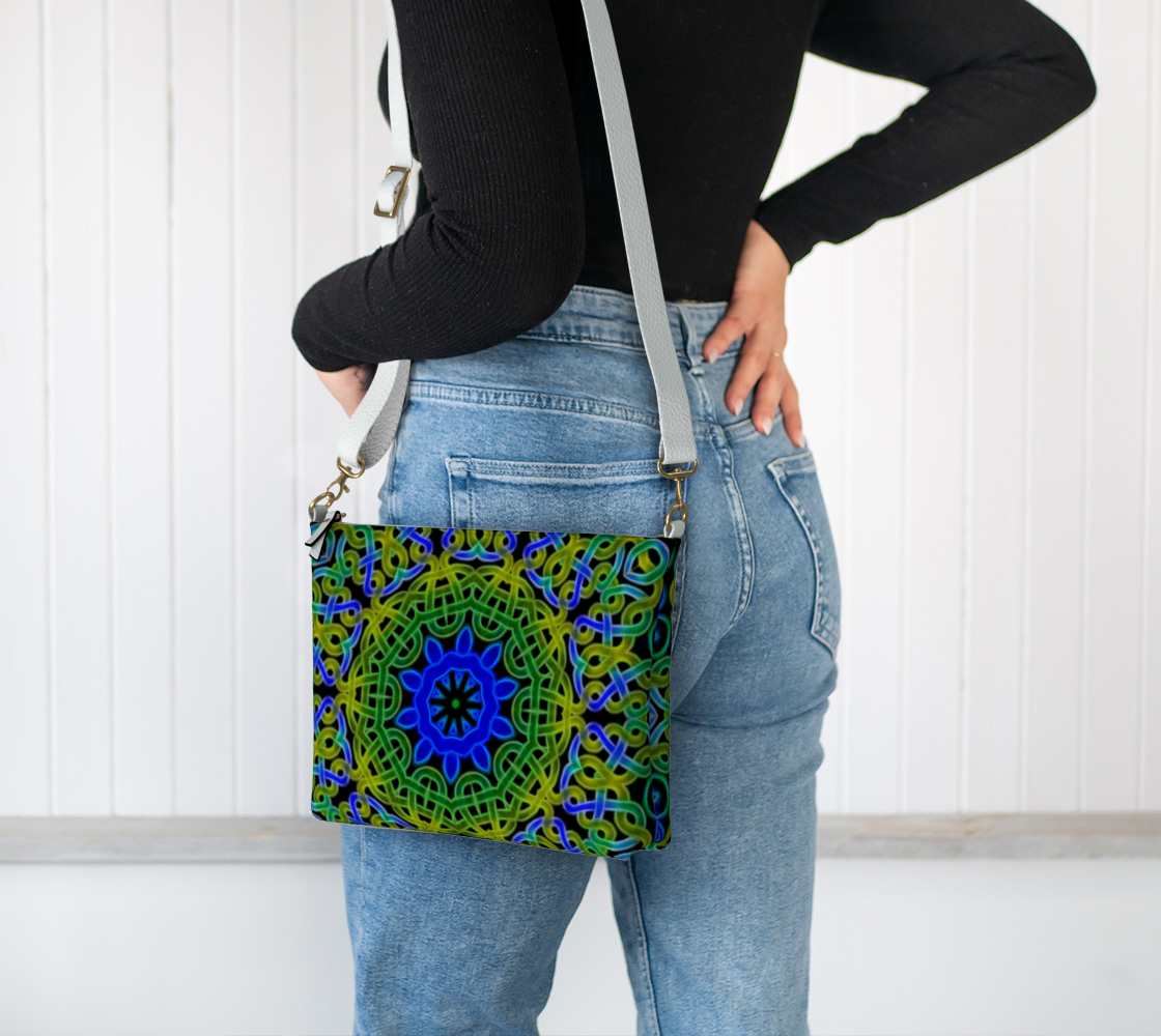 Blue Green Celtic Kaleidoscope Vegan Crossbody Purse