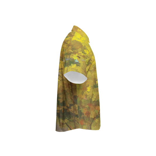 Fall Color Backyard Women's Short-Sleeve Button-Up Shirt-Cotton Feel