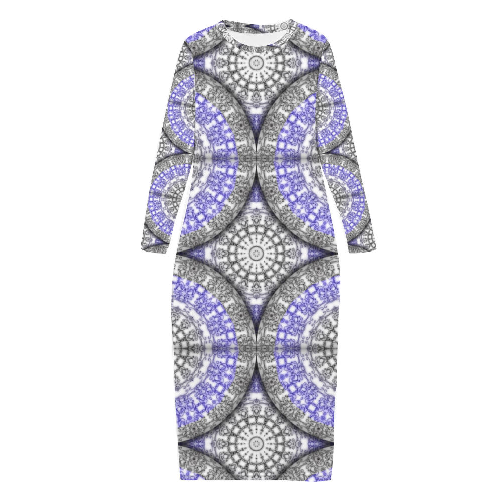 blue and White Vines Pattern Custom Women's Long Sleeve Dress Summer All Over Print Stylish Long Dress