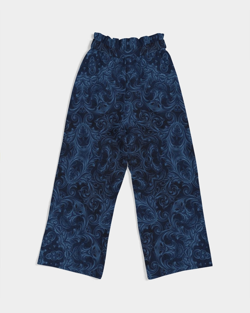 Blue Faux Velvet Kaleidoscope Women's All-Over Print High-Rise Wide Leg Pants
