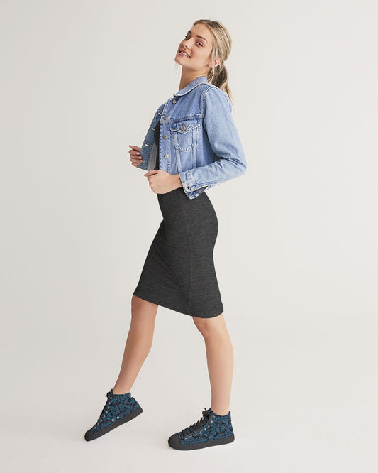 Blue Vines and Lace Women's Hightop Canvas Shoe - Black