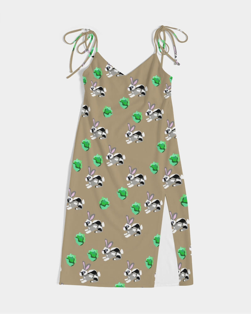 Bunnies Pattern Women's All-Over Print Tie Strap Split Dress