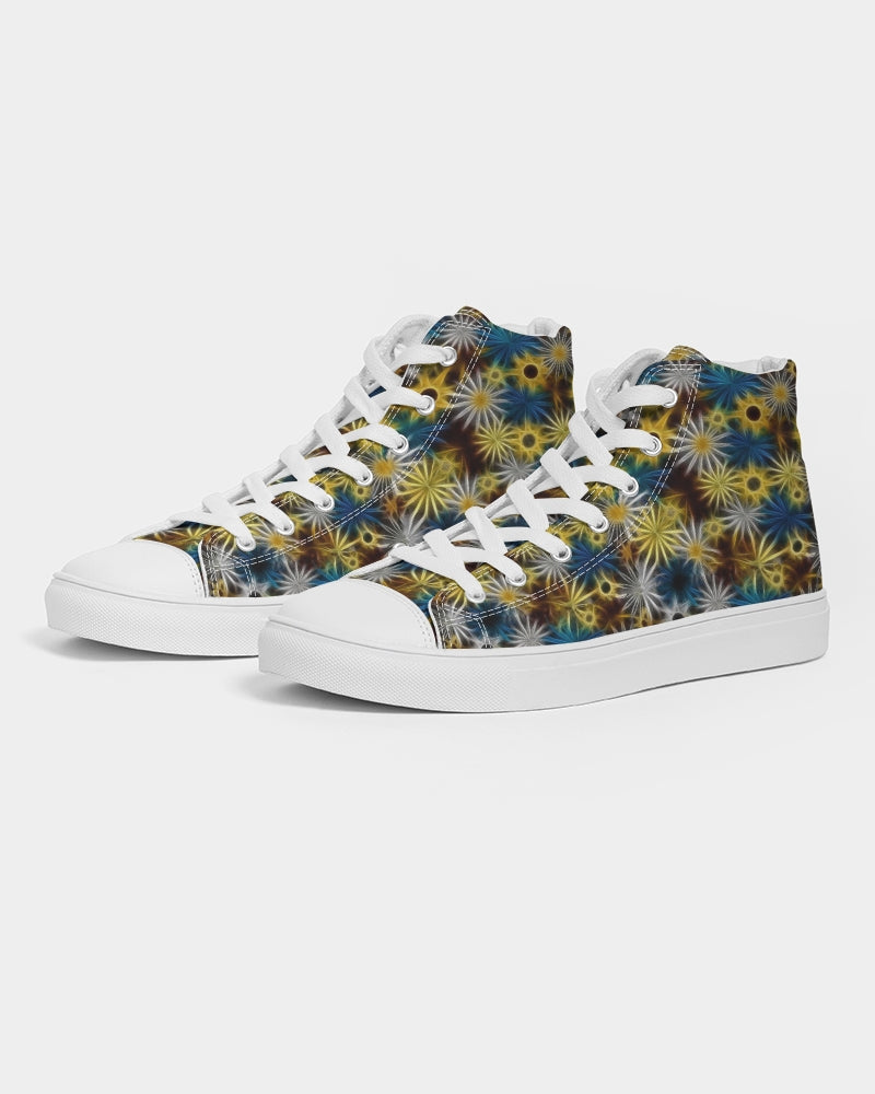 Blue and Yellow Glowing Daisies Women's Hightop Canvas Shoe