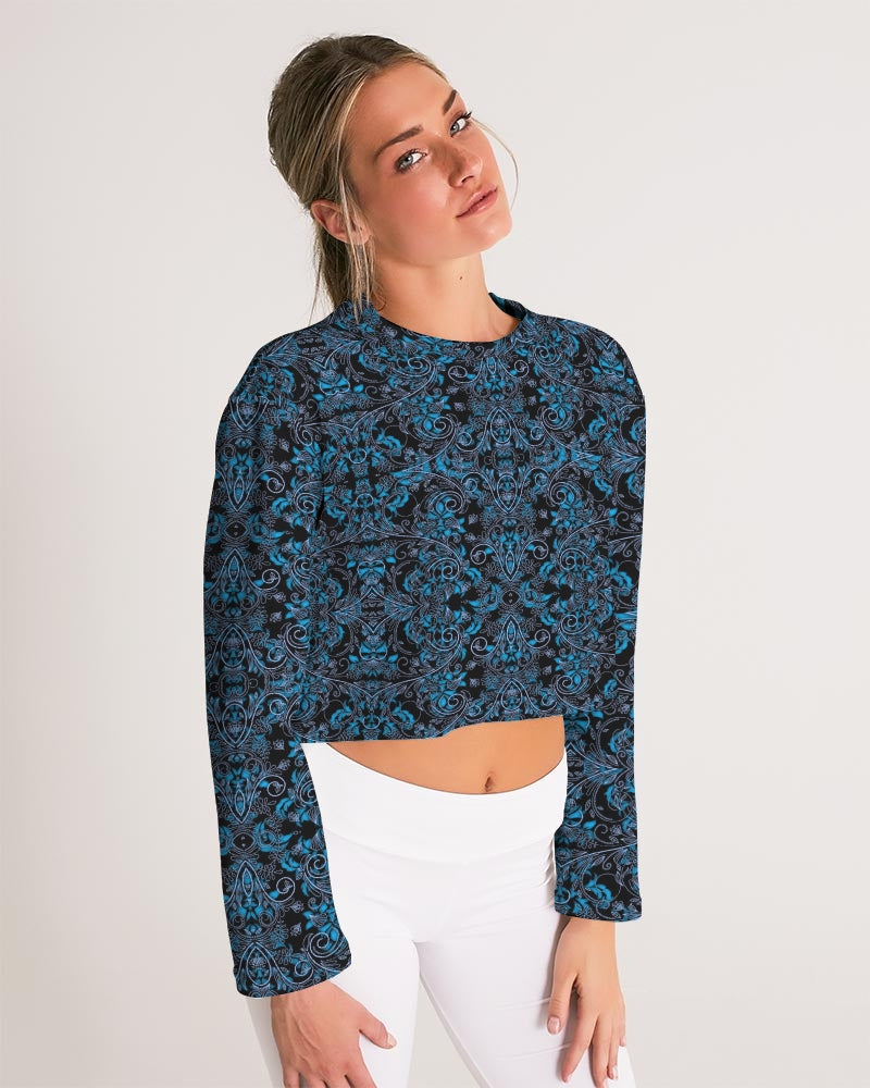 Blue Vines and Lace Women's All-Over Print Cropped Sweatshirt
