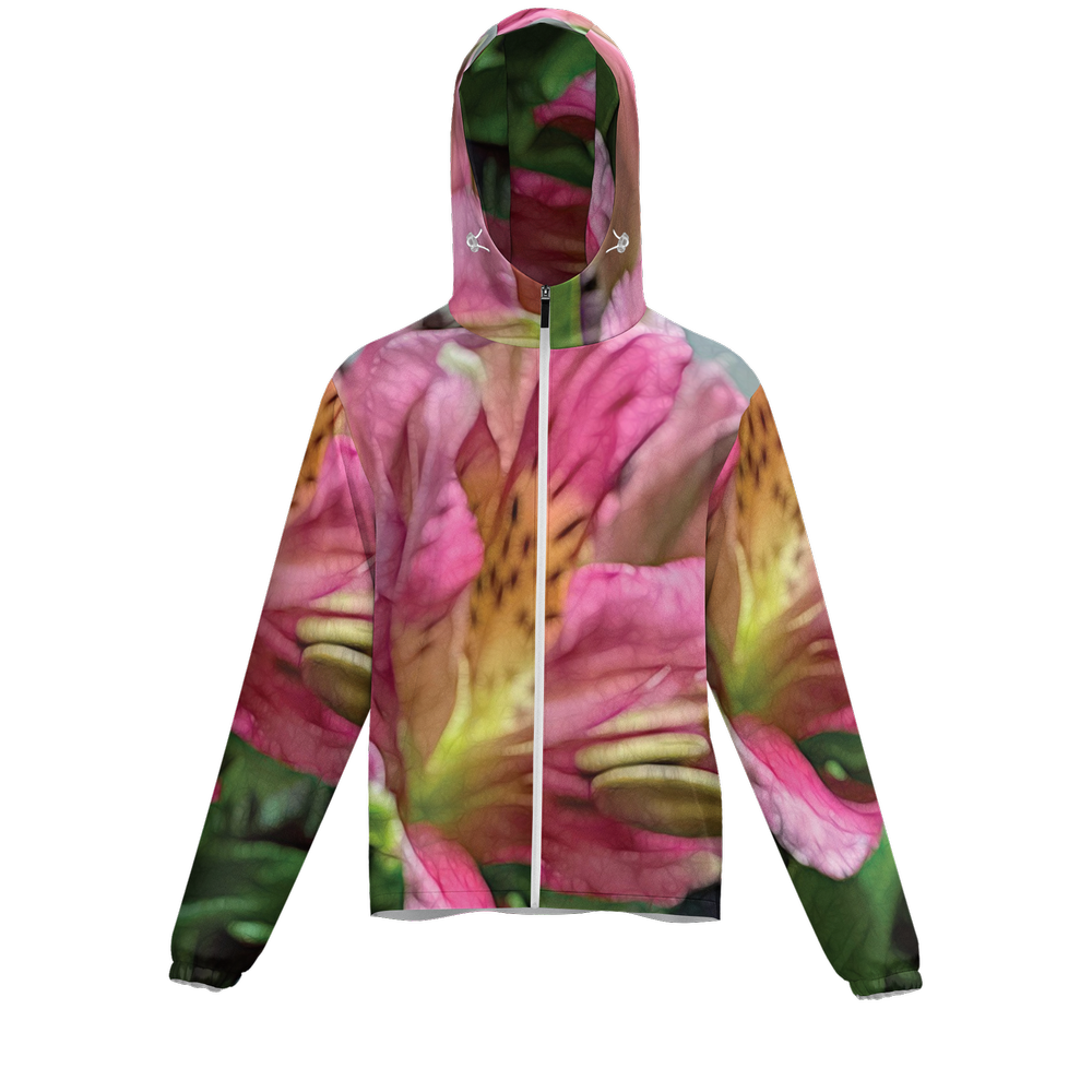 October Flowers 3 Unisex Full-Zip Hooded Windbreaker Jacket - Water Resistant
