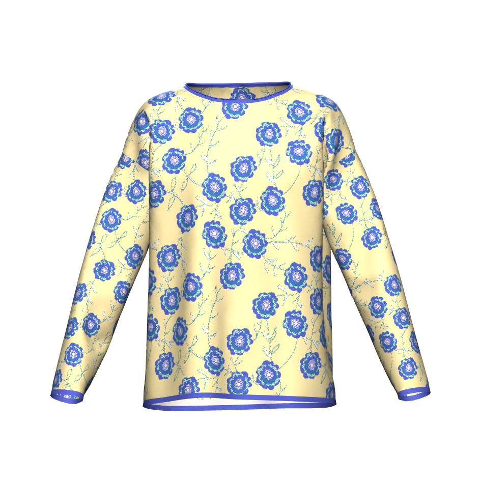 Blue Flowers On Yellow Sweater