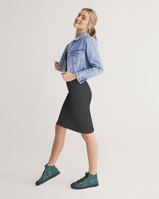 Blue Ice Sparkle Swirl Women's Hightop Canvas Shoe - Black