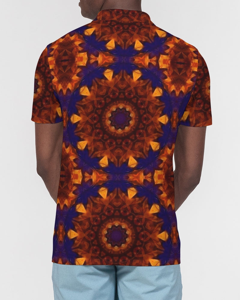 Blue Orange Red Kaleidoscope Men's All-Over Print Slim Fit Short Sleeve Polo