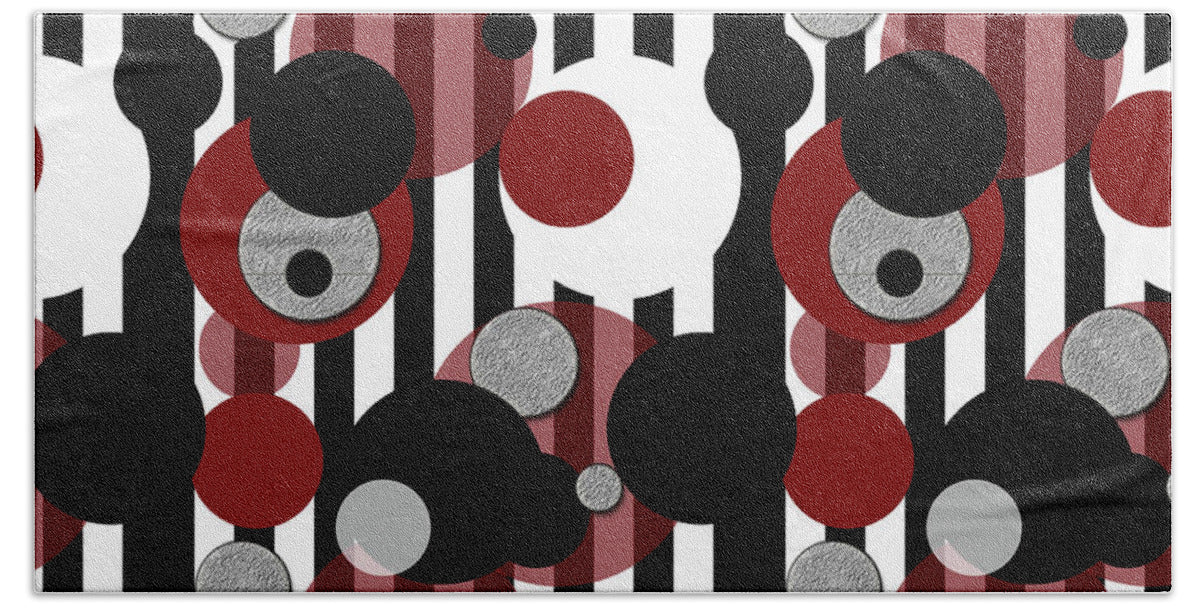 Black and White Stripes Red Dots - Beach Towel