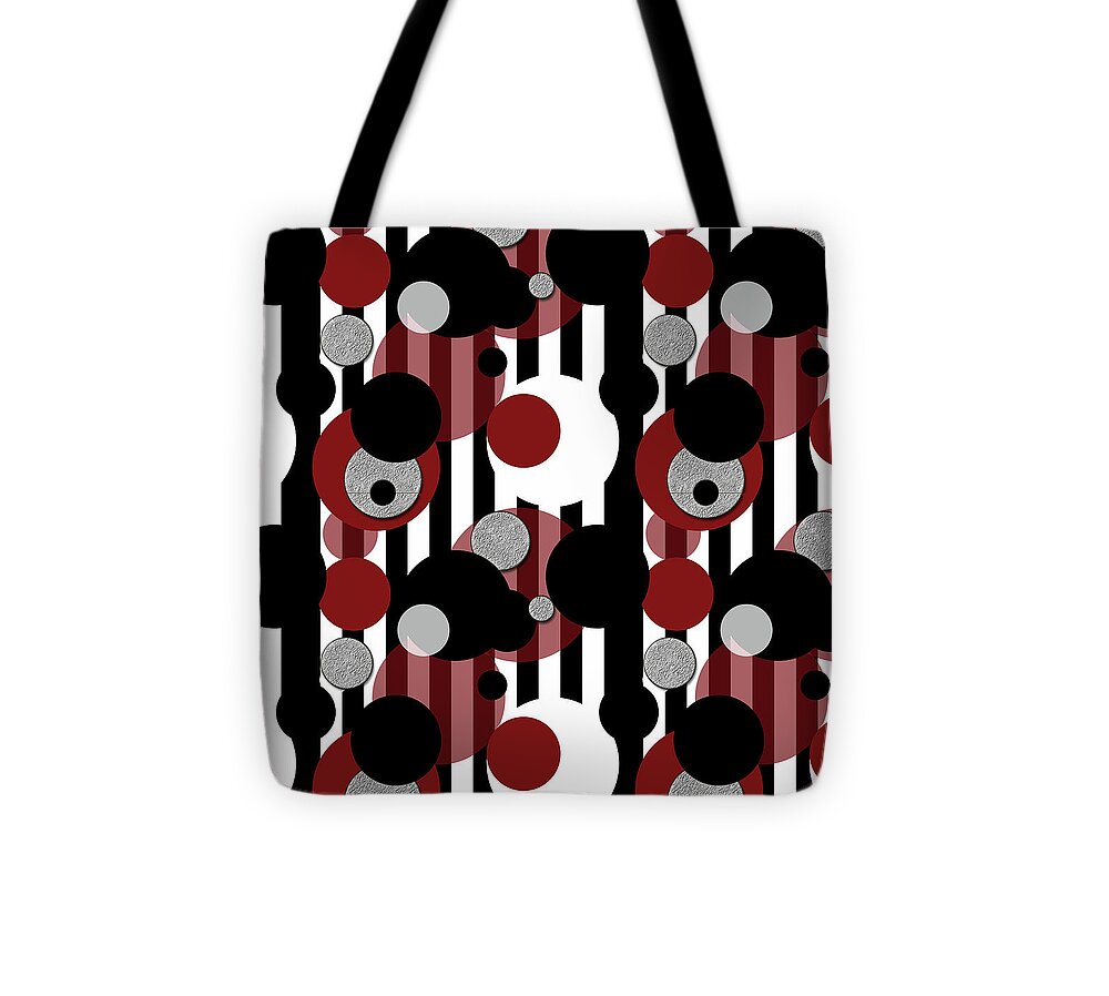 Black and White Stripes Red Dots - Tote Bag