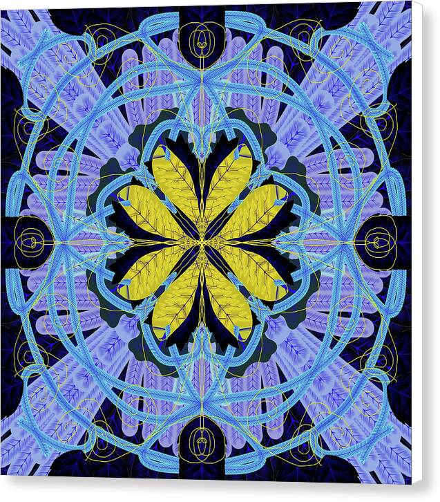 Blue and Yellow Leaf Mandala - Canvas Print