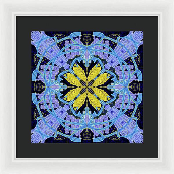 Blue and Yellow Leaf Mandala - Framed Print