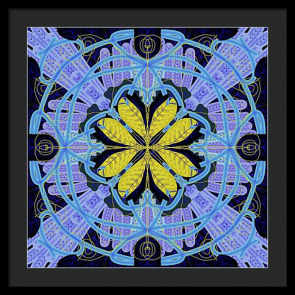 Blue and Yellow Leaf Mandala - Framed Print
