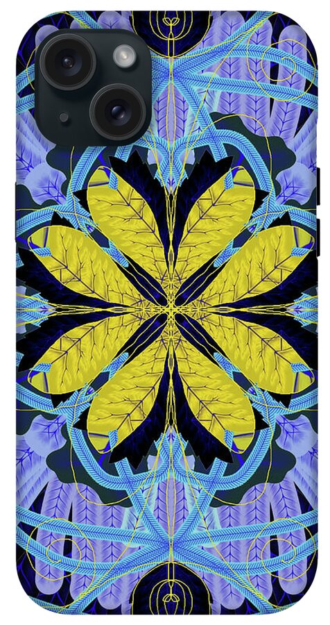 Blue and Yellow Leaf Mandala - Phone Case