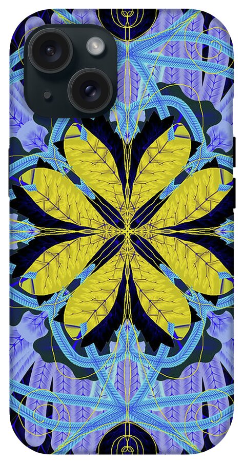 Blue and Yellow Leaf Mandala - Phone Case
