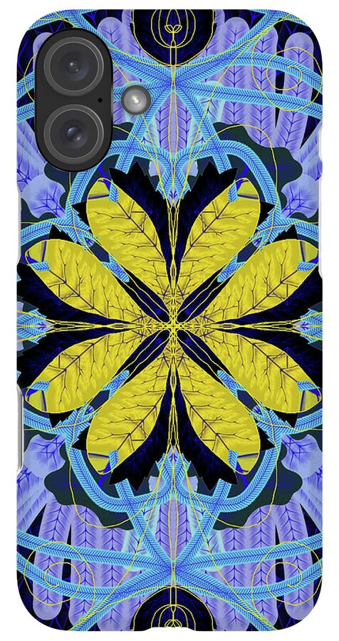 Blue and Yellow Leaf Mandala - Phone Case
