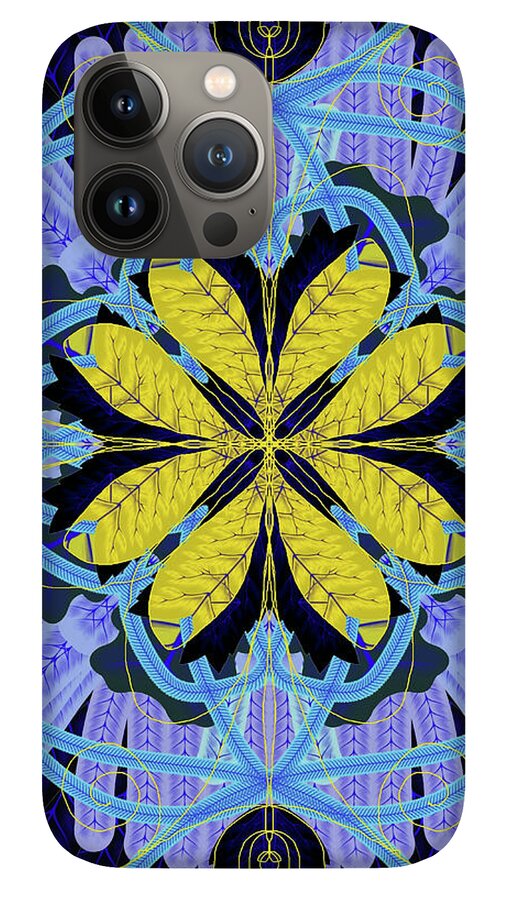 Blue and Yellow Leaf Mandala - Phone Case