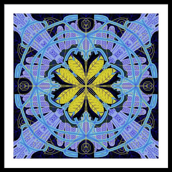 Blue and Yellow Leaf Mandala - Framed Print