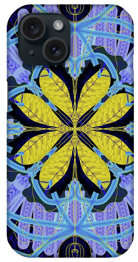 Blue and Yellow Leaf Mandala - Phone Case