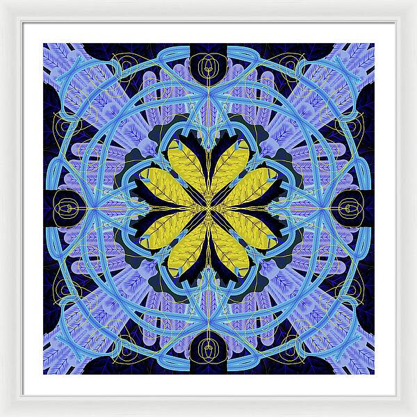Blue and Yellow Leaf Mandala - Framed Print