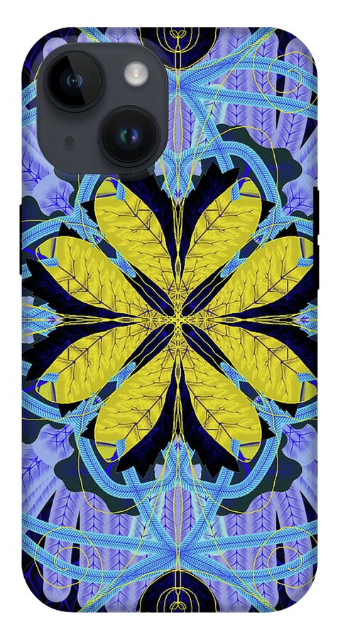 Blue and Yellow Leaf Mandala - Phone Case