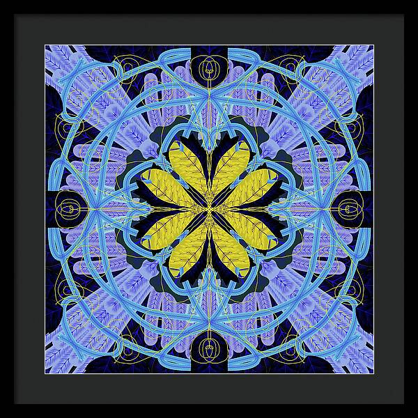 Blue and Yellow Leaf Mandala - Framed Print