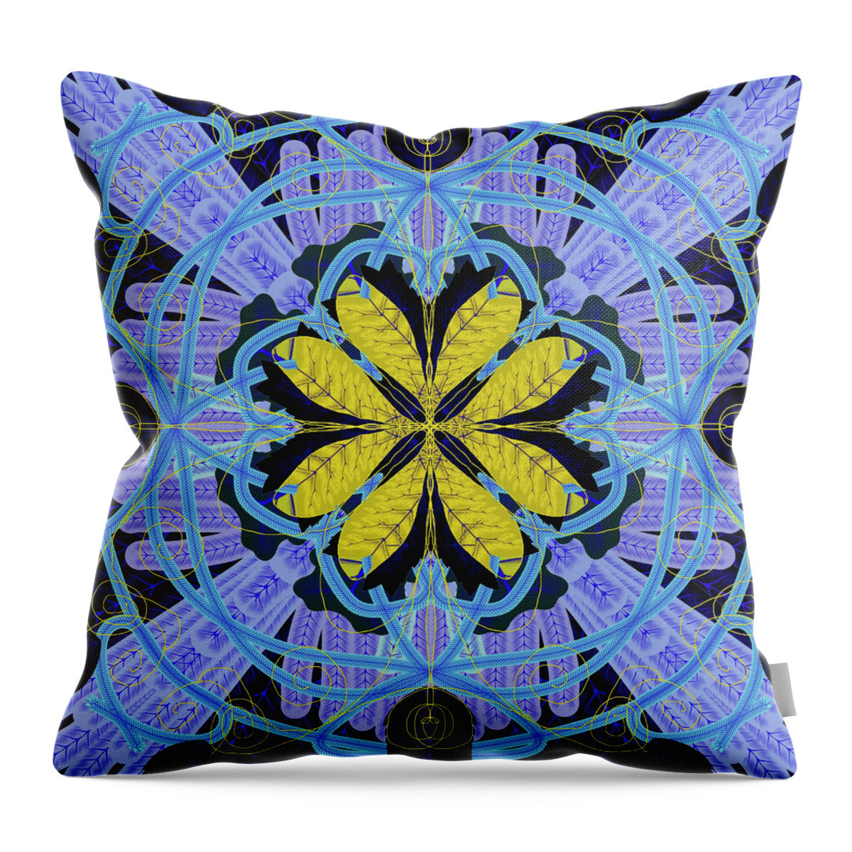 Blue and Yellow Leaf Mandala - Throw Pillow